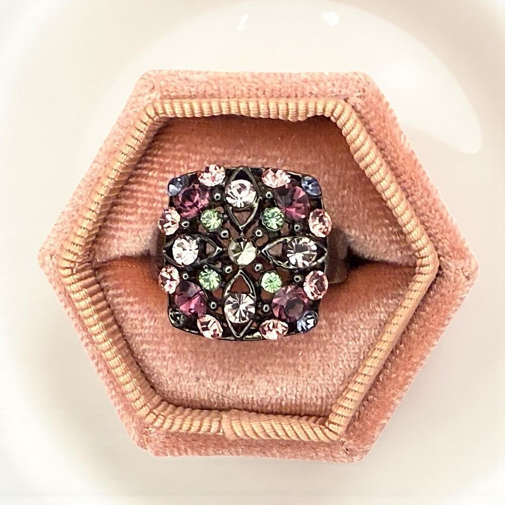 Vintage Cocktail Ring Free People Pave Rhinestone Gunmetal Size 8